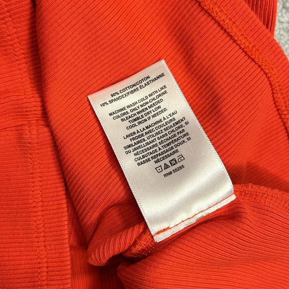 EXPRESS Red Ribbed Knit Body Contouring Ruffled Short Sleeve Blouse / Women’s XS - Picture 6 of 6